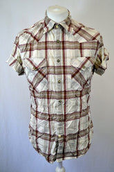 Vintage 90s beige large check Guess Retro Short Sleeve Western Shirt size large